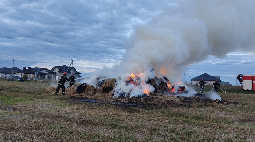 Огонь уничтожил 14 тонн соломы в поле возле Жлобина