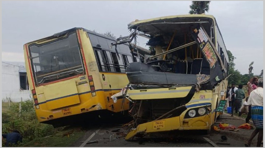 В Индии в результате лобового столкновения двух пассажирских автобусов погибли 11 человек, 60 пострадали 